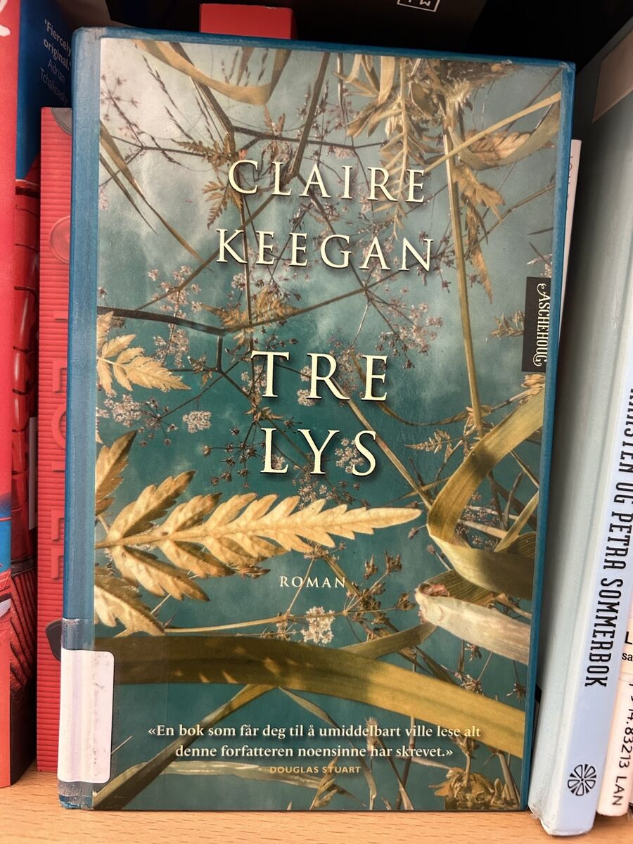 Foto: Vågsbygd bibliotek Forside boken Tre lyse av Claire Keegan