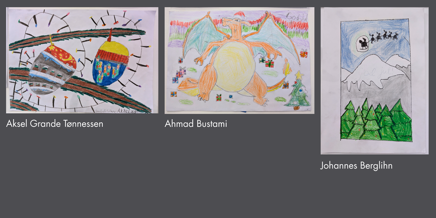 De tre vinnerne av tegne-og malekonkurransen på biblioteket.